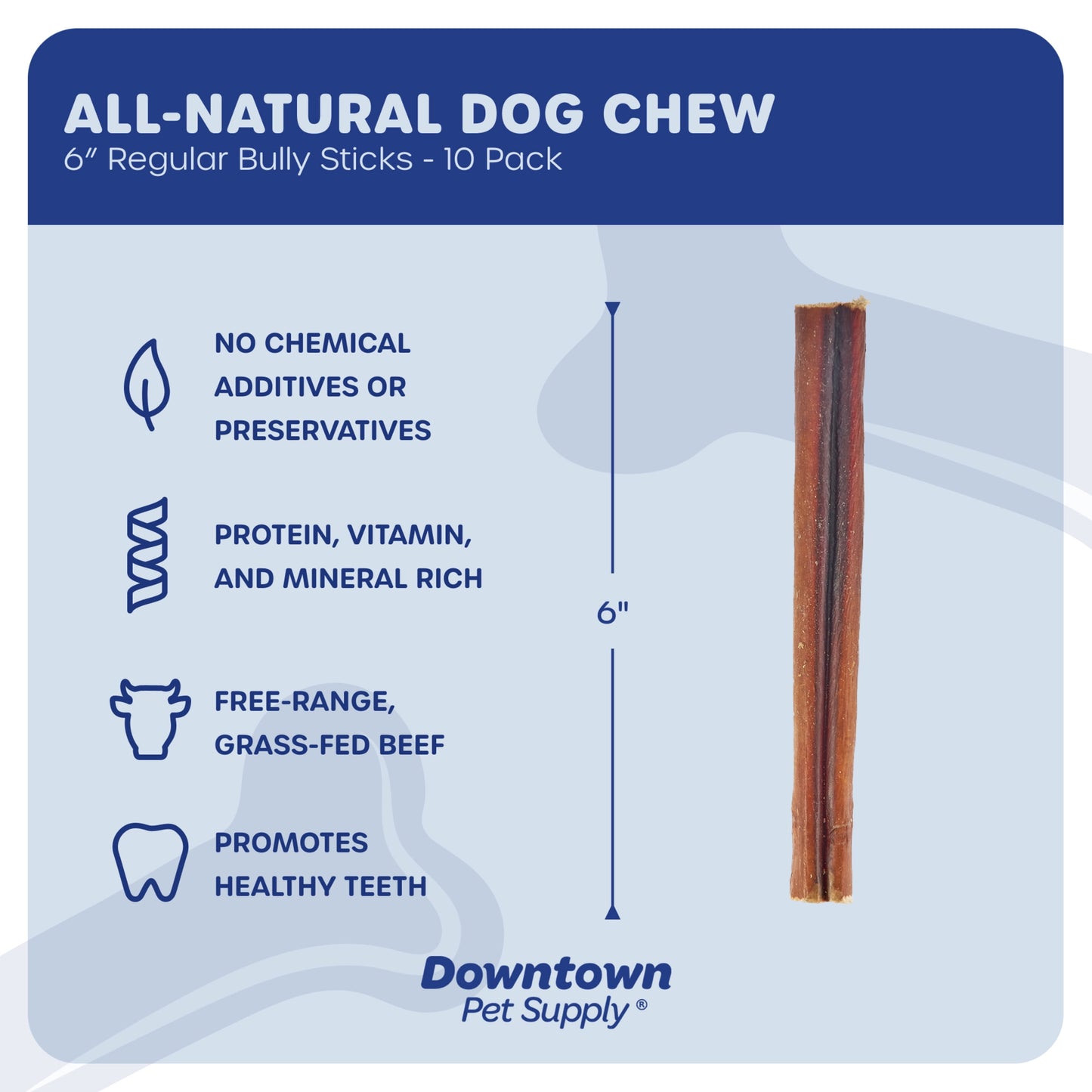 Odor Free Bully Sticks for Dogs - Regular 6", 10 Pack
