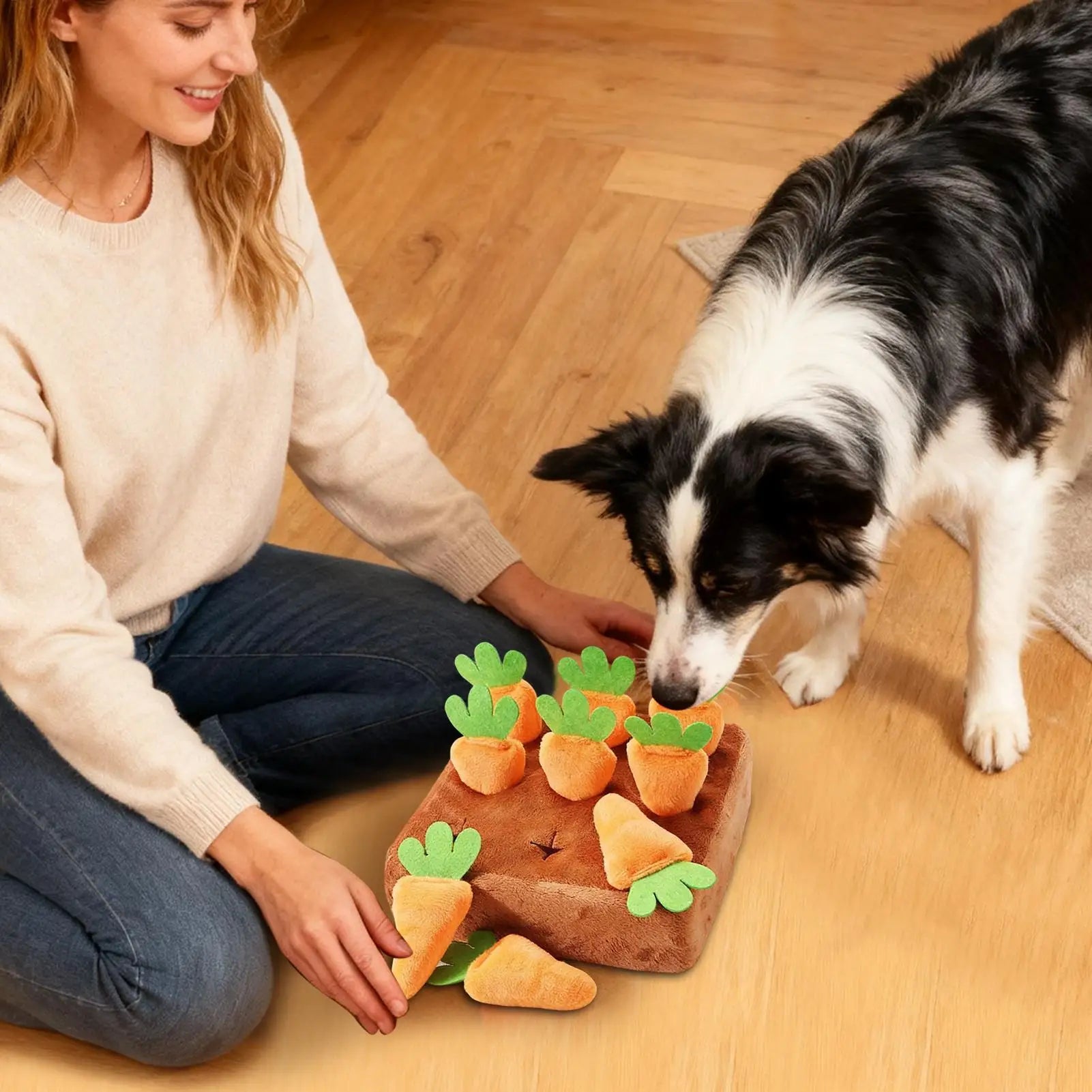 Snuffle Mat for Dogs Interactive Toy with 9 Carrots Foraging Mat for Mental Exercise Boredom Reduction Crate Training Alone Time