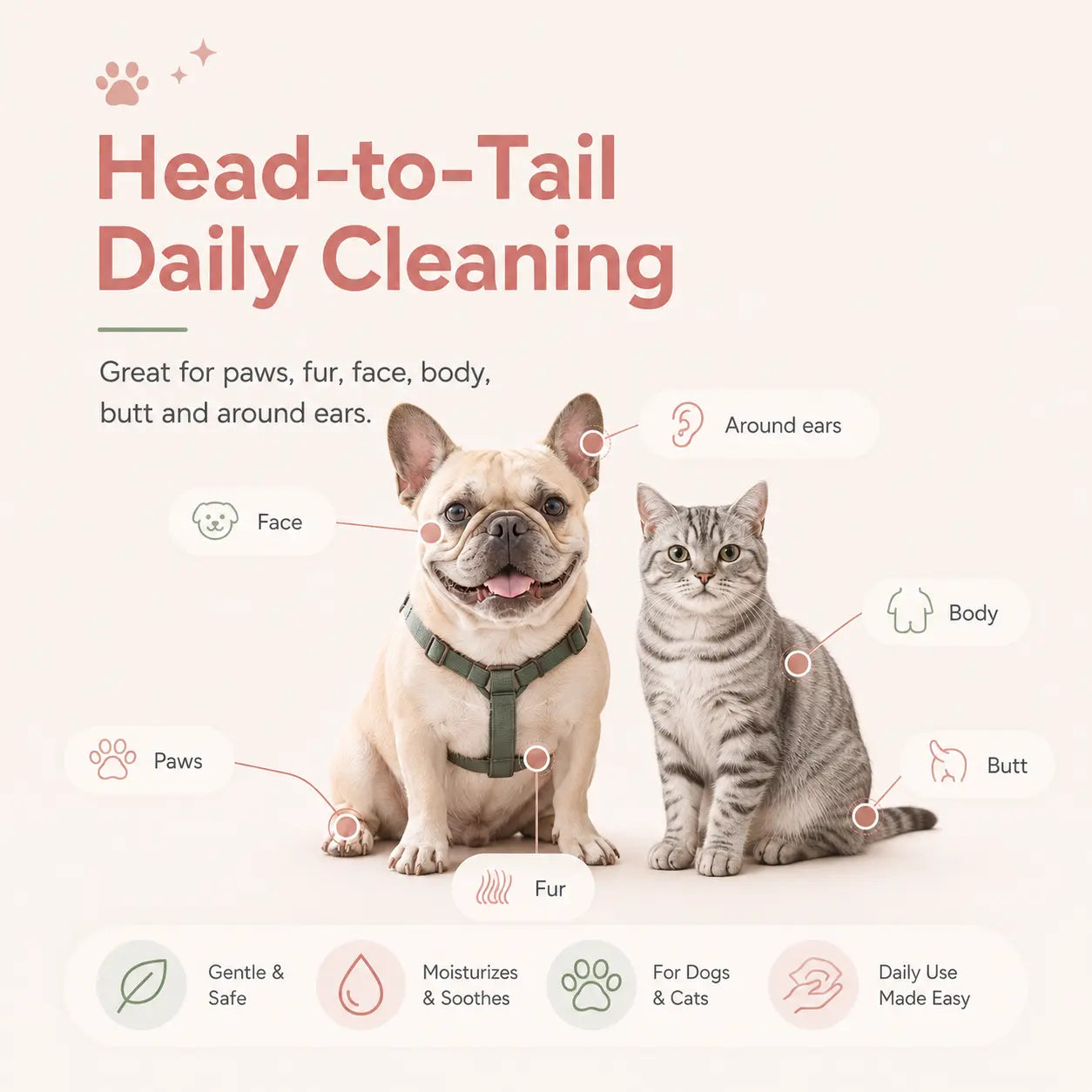 80 Count Pet Grooming Wipes for Dogs & Cats, Fragrance-Free Deodorizing Wipes, No-Rinse Bath Wipes for Paws, Fur, Body & Daily Care Outdoorfun