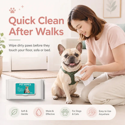 80 Count Pet Grooming Wipes for Dogs & Cats, Fragrance-Free Deodorizing Wipes, No-Rinse Bath Wipes for Paws, Fur, Body & Daily Care Outdoorfun