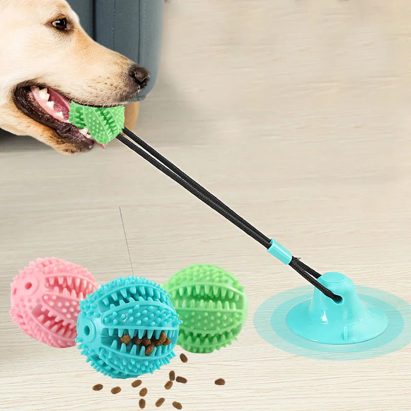 Interactive Suction Cup Dog Toy with Sound and Treat Dispensing - Durable Rubber Ball for Training and Tug-Of-War Fun