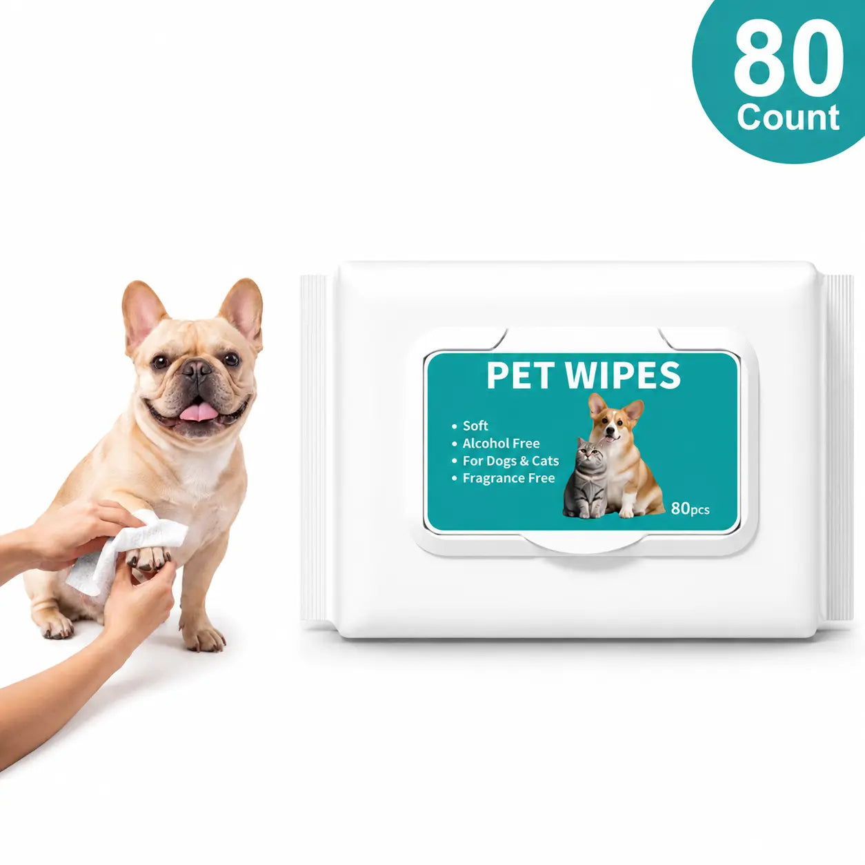 80 Count Pet Grooming Wipes for Dogs & Cats, Fragrance-Free Deodorizing Wipes, No-Rinse Bath Wipes for Paws, Fur, Body & Daily Care Outdoorfun