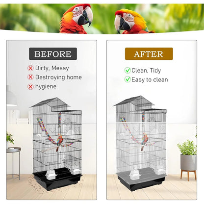 Universal Bird Cage Seed Catcher - Stretchy, Lightweight Mesh Skirt for Parrot Cages, Stops Scatter, Breathable Fabric, Adjustable & , White