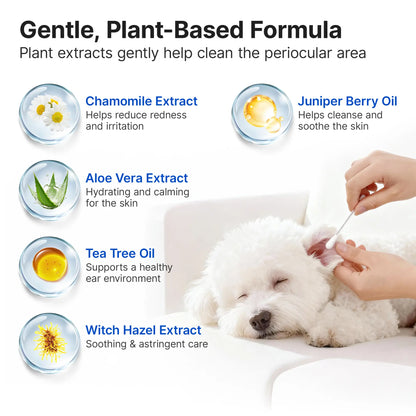 Pawfirst Pet Ear Cleaning Cotton Swabs 100 Pack, Individually Wrapped Break-To-Release Ear Swabs, Earwax & Odor Remover for Dogs & Cats, Aloe, Witch Hazel & Chamomile Formula