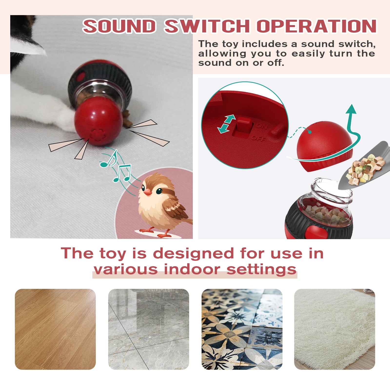 Interactive Cat Treat Dispenser Toy, Squeaky Puzzle Feeder for Slow Feeding & Anxiety Relief, Food-Grade ABS