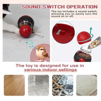 Interactive Cat Treat Dispenser Toy, Squeaky Puzzle Feeder for Slow Feeding & Anxiety Relief, Food-Grade ABS
