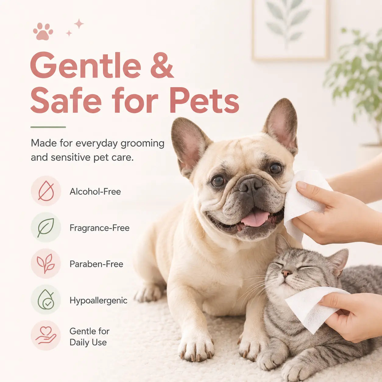 80 Count Pet Grooming Wipes for Dogs & Cats, Fragrance-Free Deodorizing Wipes, No-Rinse Bath Wipes for Paws, Fur, Body & Daily Care Outdoorfun