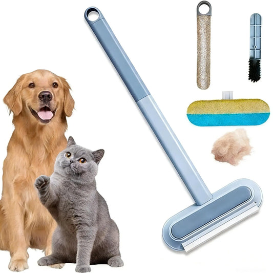 4-in-1 Long Handle Washable Sticky Roller for Removing Fur, Lint, and Hair from Beds, Sofas, and Pets