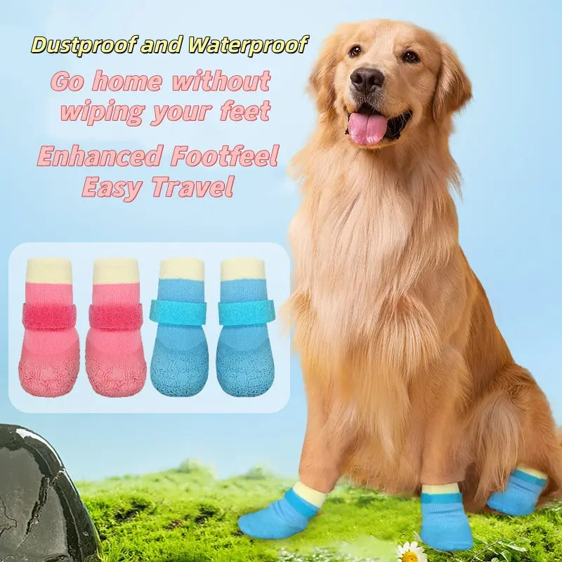 Seasonal Pet Puppy Shoes Waterproof Socks for Dogs, Silicone Rain Boots Anti-Slip Wear-Resistant Outdoor Sports outside Dog Foot Covers Paws Pad, 4 Pairs Set