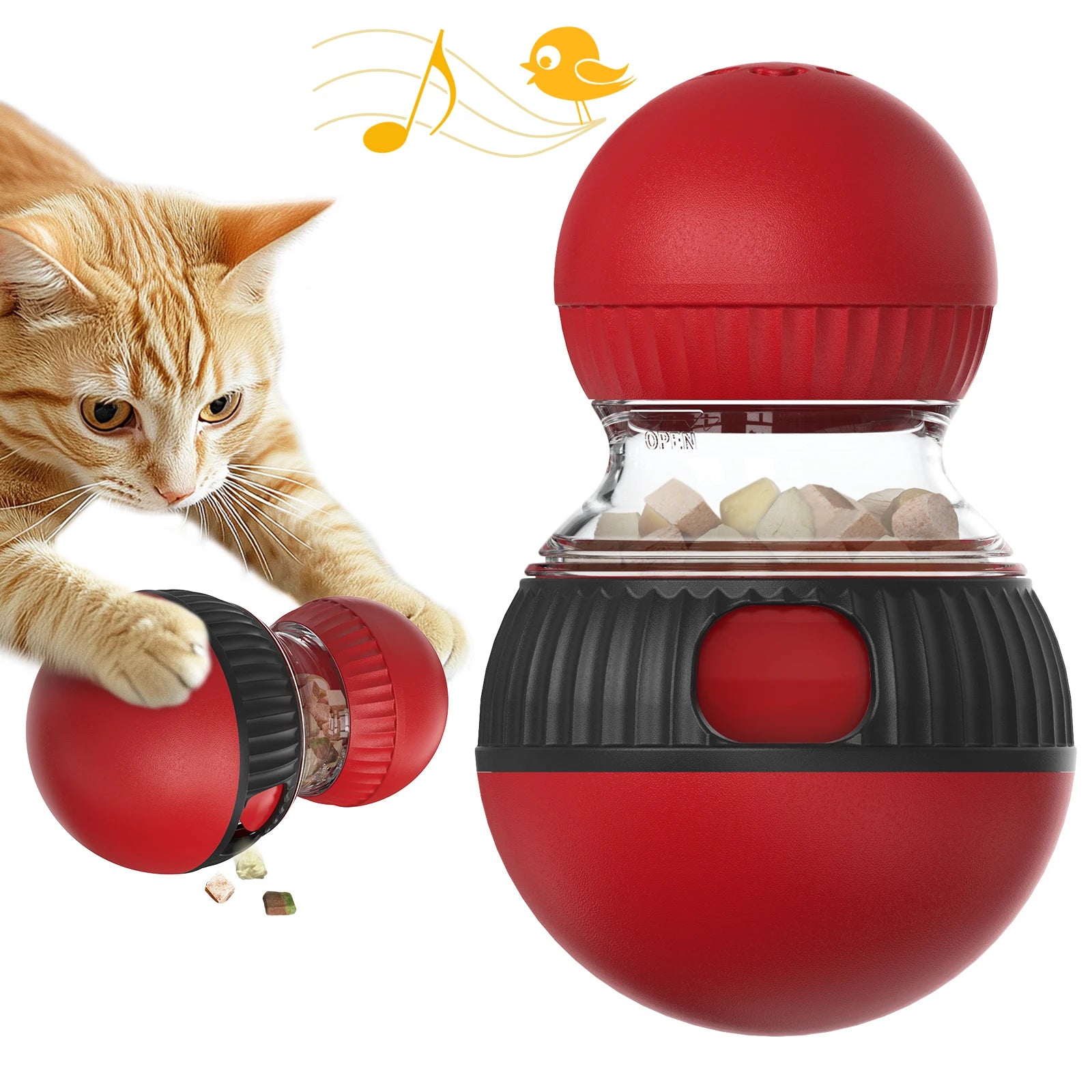 Interactive Cat Treat Dispenser Toy, Squeaky Puzzle Feeder for Slow Feeding & Anxiety Relief, Food-Grade ABS