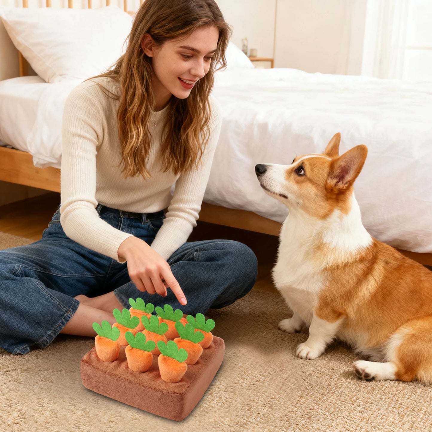 Snuffle Mat for Dogs Interactive Toy with 9 Carrots Foraging Mat for Mental Exercise Boredom Reduction Crate Training Alone Time