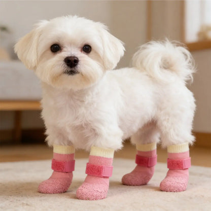 Seasonal Pet Puppy Shoes Waterproof Socks for Dogs, Silicone Rain Boots Anti-Slip Wear-Resistant Outdoor Sports outside Dog Foot Covers Paws Pad, 4 Pairs Set