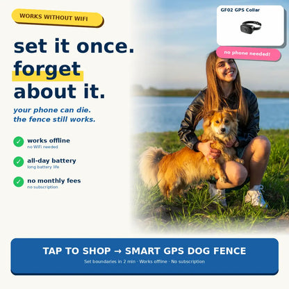 Gf02E-Gps Dog Fence, Wireless Dog Fence with No Subscription, Virtual Dog Containment System with Customizable Boundary, 2-In-1 Training Collar, Waterproof & Rechargeable for Medium Large Dogs Outdoorfun