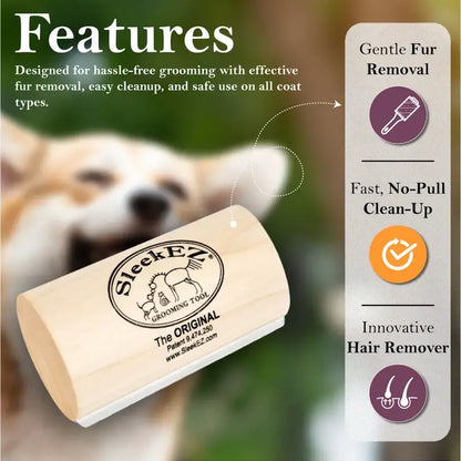 Sleekez Original Grooming Tool, Patented Wooden Deshedding Brush for Dogs/Cats/Horses Shedding Cat Comb Pet Hair Removal Tool Lice Portable Roller