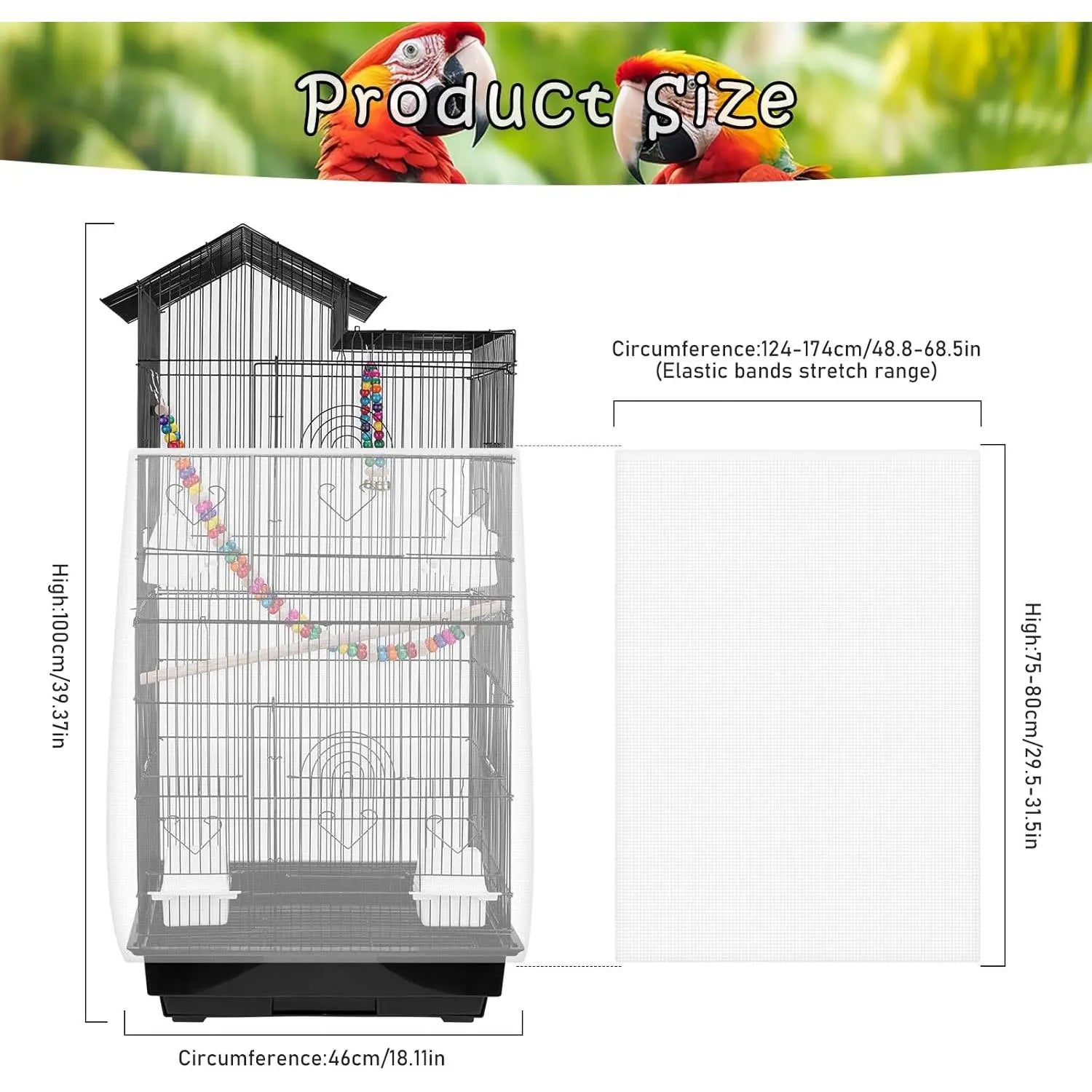 Universal Bird Cage Seed Catcher - Stretchy, Lightweight Mesh Skirt for Parrot Cages, Stops Scatter, Breathable Fabric, Adjustable & , White