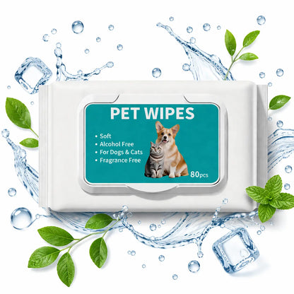 80 Count Pet Grooming Wipes for Dogs & Cats, Fragrance-Free Deodorizing Wipes, No-Rinse Bath Wipes for Paws, Fur, Body & Daily Care Outdoorfun