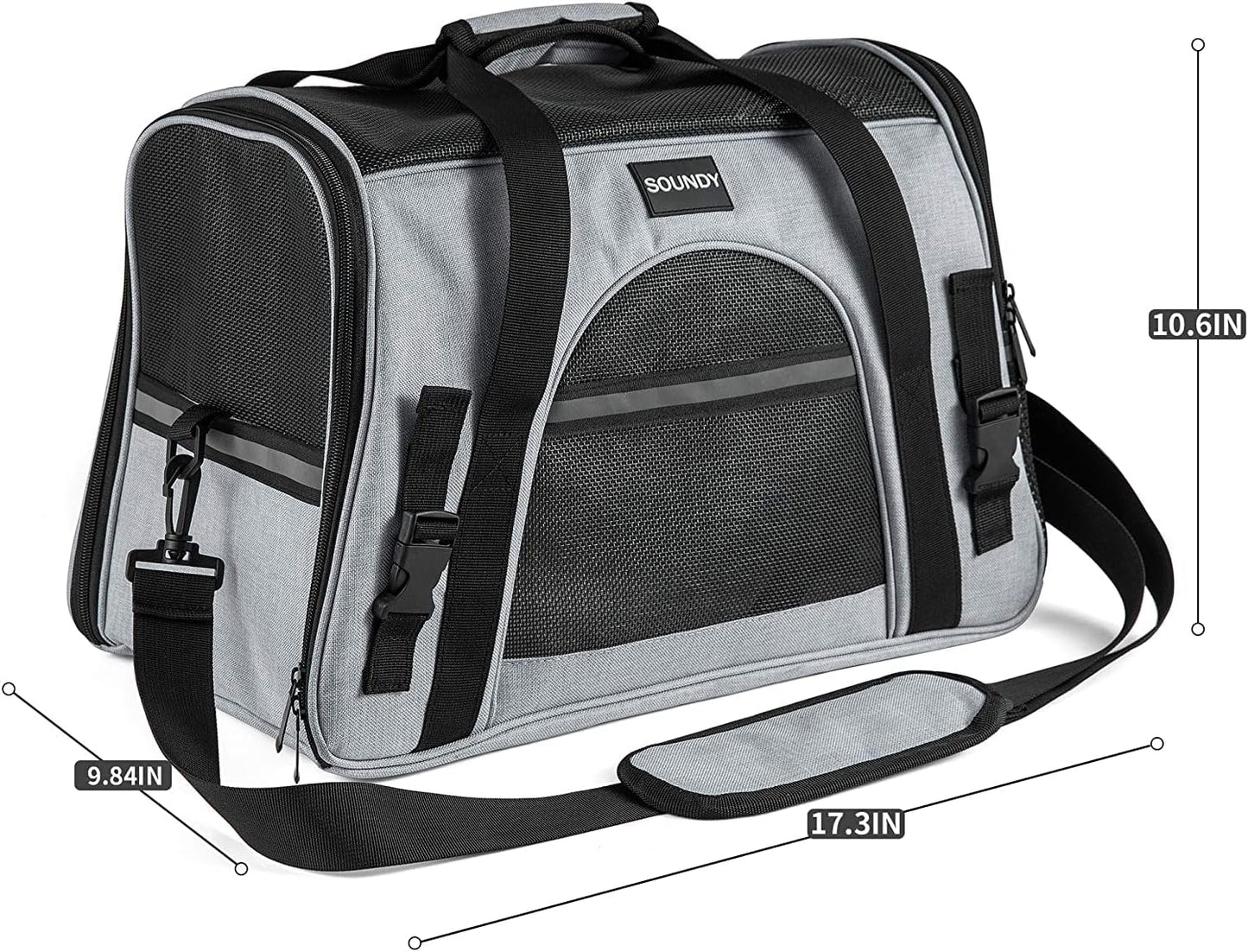 Pet Carrier for Cat and Dog, Portable Folding Pet Carrier Airline Approved, Suitable for Small Dogs, Puppies, and Medium-Sized Cats (Grey with Bowl)