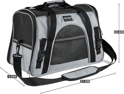 Pet Carrier for Cat and Dog, Portable Folding Pet Carrier Airline Approved, Suitable for Small Dogs, Puppies, and Medium-Sized Cats (Grey with Bowl)